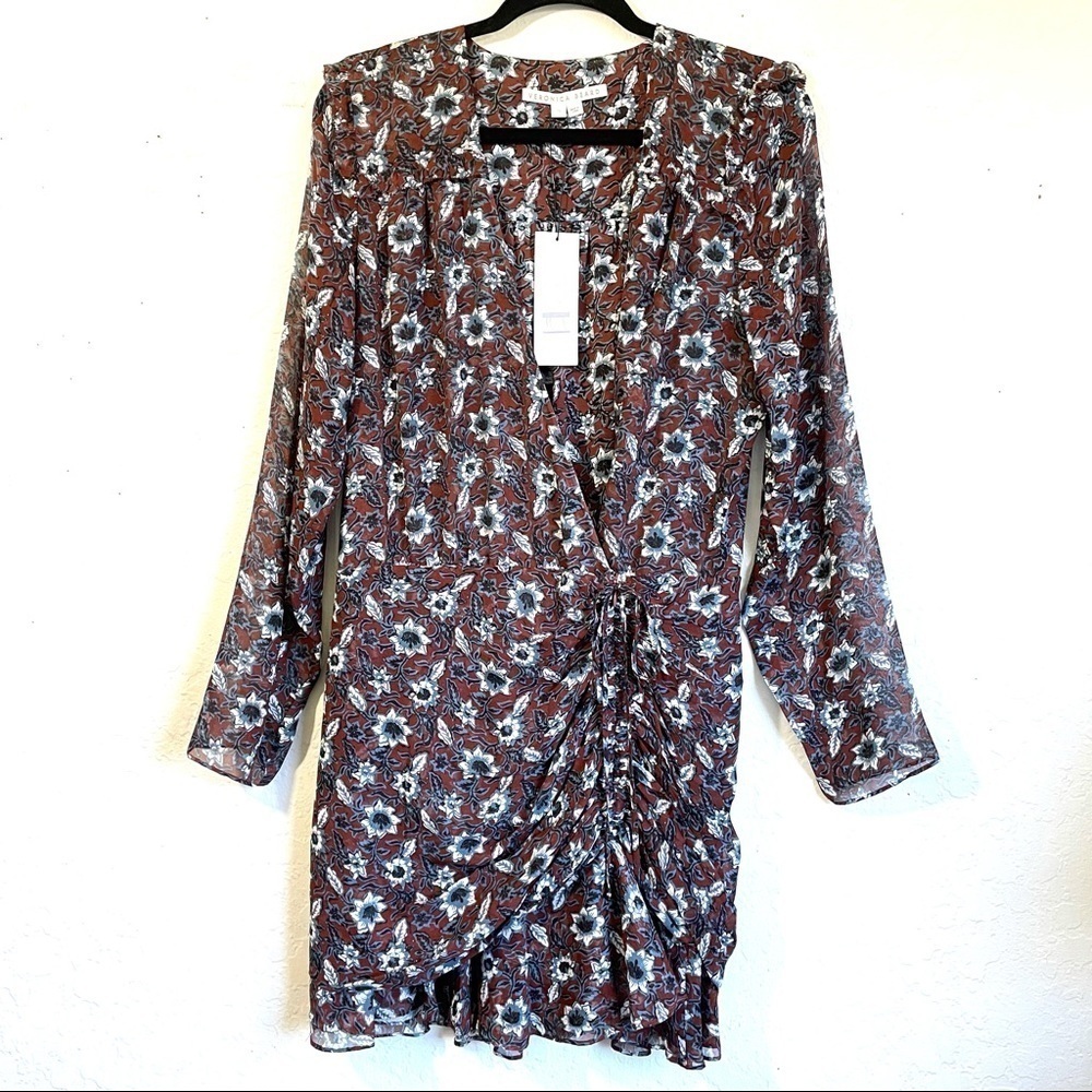 Veronica Beard Anjali Silk Floral Ruffled Ruched Mini Dress Boho NEW - Picture 6 of 16